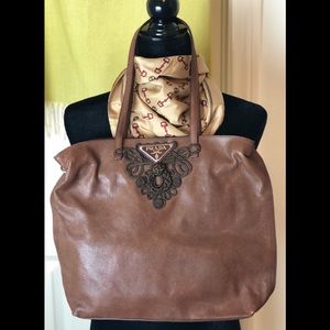 PRADA Large Handbag Goatskin with Applique Detail